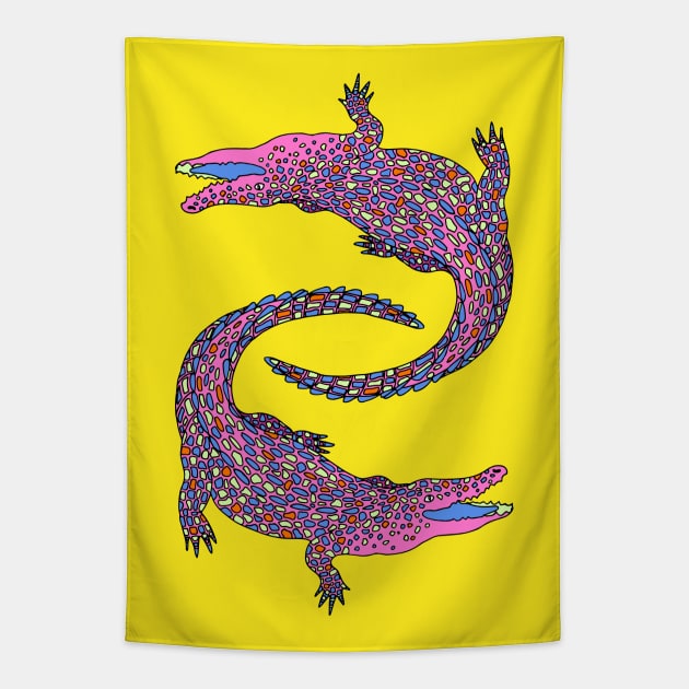 Crocodiles (Pop Art Palette) Tapestry by illucalliart