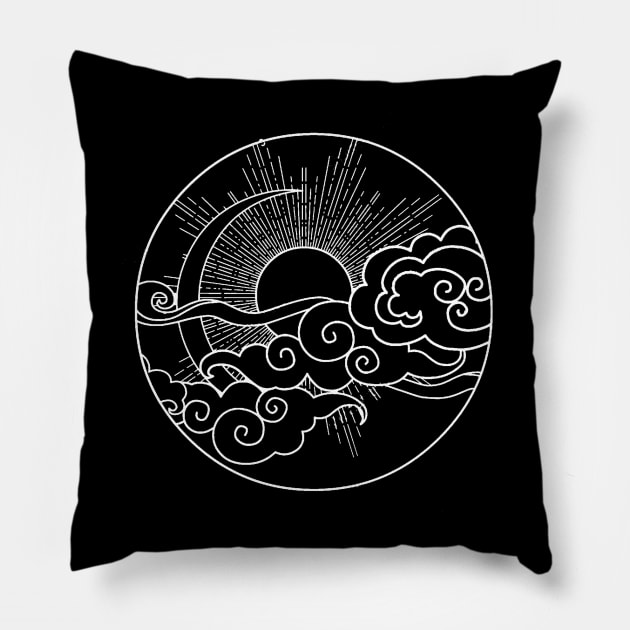 Sun and Moon Design Sky Night Nature Minimalist Circle Pillow by ballhard