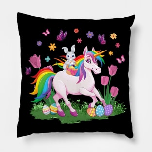 Egg Basket Rabbit Riding Unicorn Happy Easter Day Outfit Pillow