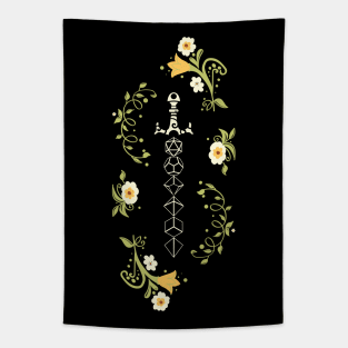 Floral Polyhedral Dice Sword Tapestry