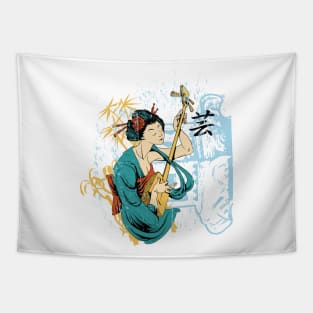 Geisha and Shamisen Japanese Style Tapestry