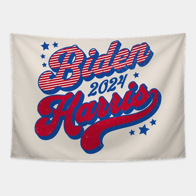 Biden Harris 2024 Groovy Retro Election 2024 Red White Blue Tapestry by PUFFYP