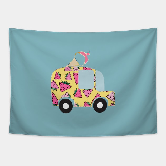 Ice Cream Truck Yellow Tapestry by bruxamagica