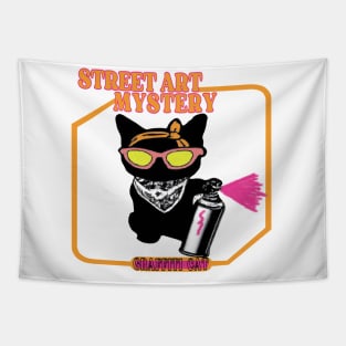 Graffiti cat street art mystery Tapestry