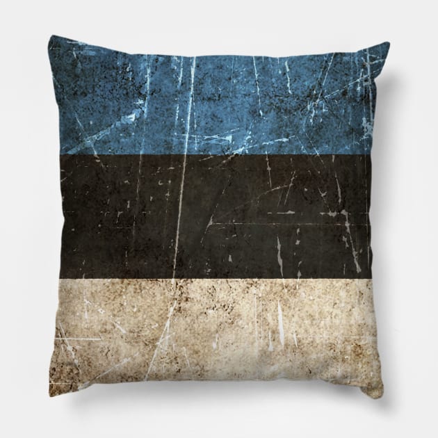 Vintage Aged and Scratched Estonian Flag Pillow by jeffbartels