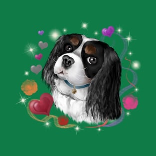 Tri-Colored Cavalier King Charles Spaniel Love Design T-Shirt