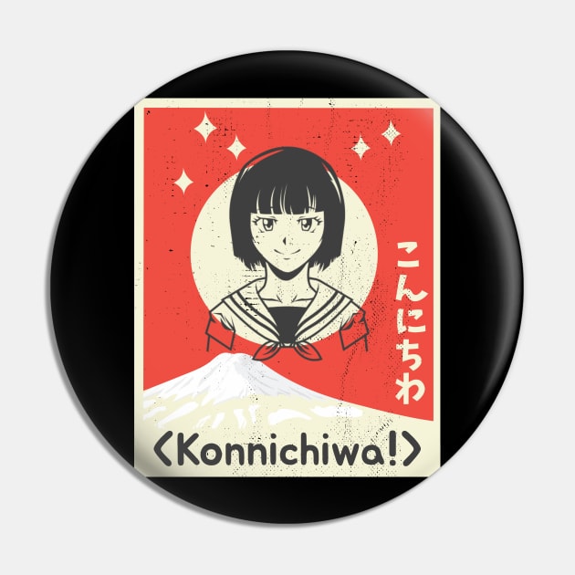 Konnichiwa Japan Art Girl Pin by susanne.haewss@googlemail.com