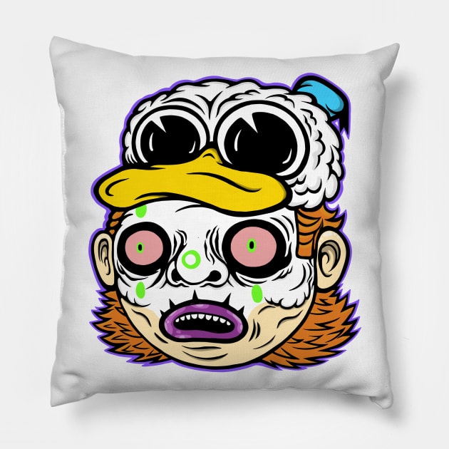 Duck Hat Skull Paint Mullet Dude Pillow by flynnryanart