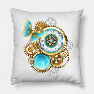 Clock and Gear with Butterfly ( Steampunk ) Pillow