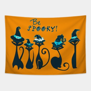 Be Spooky! Vintage Witch Cats Tapestry