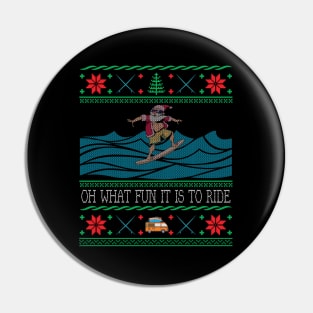 Funny Christmas Surfing Santa Hawaiian Ugly Christmas Pin