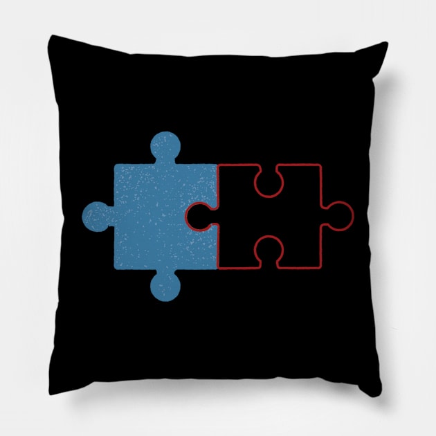 Puzzle us - Blue piece Pillow by Scrabbly Doodles