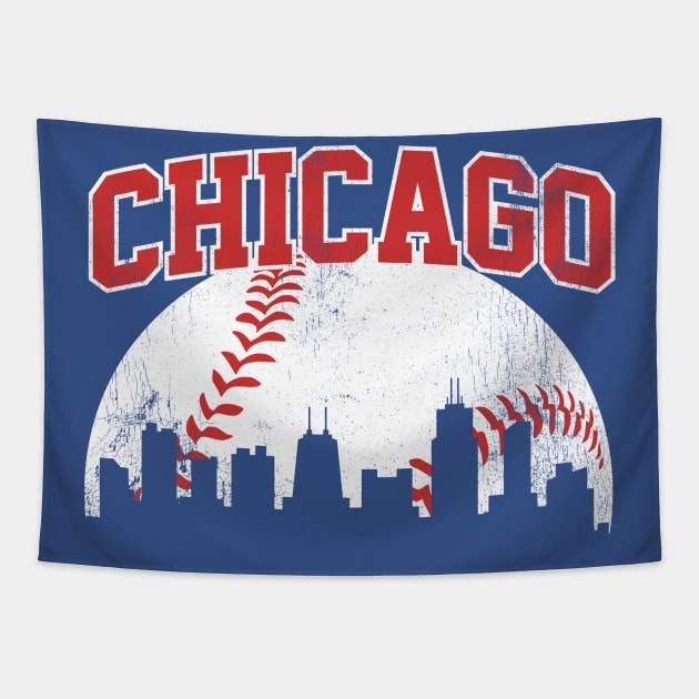 Vintage Chicago Skyline City Gameday Retro Vintage USA Tapestry by DetourShirts