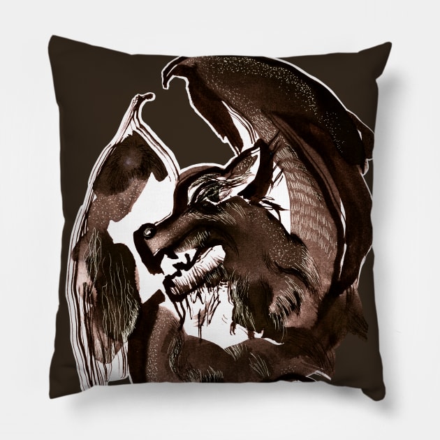 Gargoyle No. 2 brown version Pillow by Sylke Gande