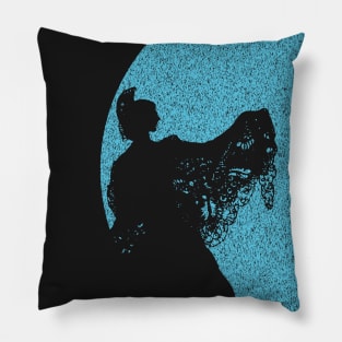 Spanish Maja Silhouette On A distressed Light Blue Moon Background Pillow