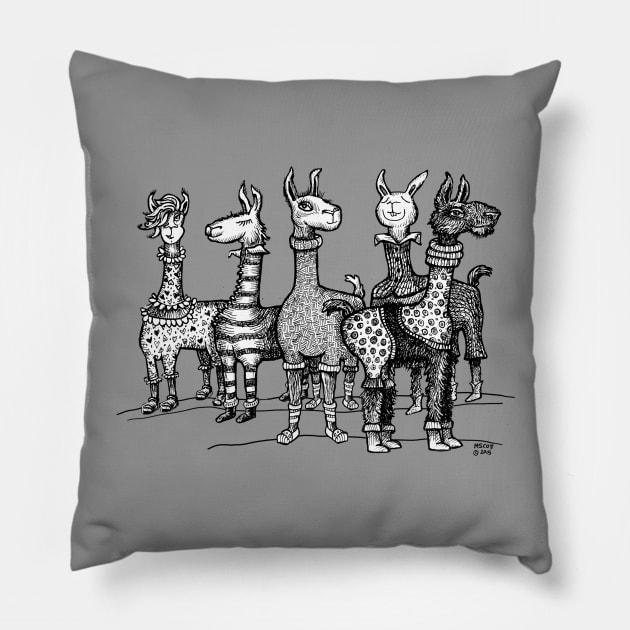 Llamas in Pajamas Pillow by dotsofpaint