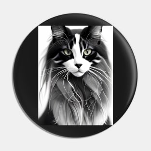 Black and White Cat - Modern Digital Art Pin