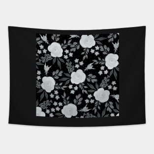 Black White Roses Watercolor Painting Tapestry