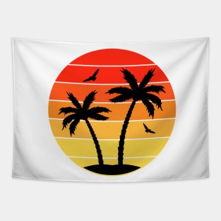 Vintage Colorful  beach sunset palm trees Tapestry