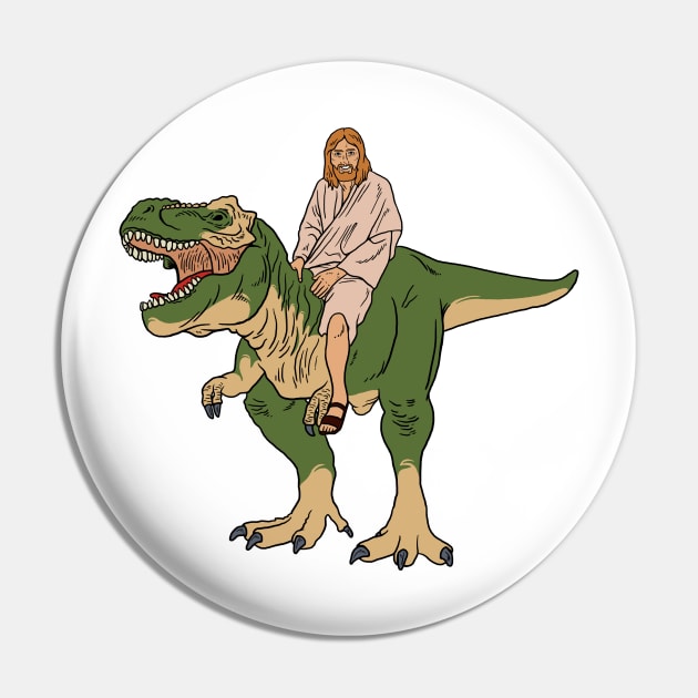 Jesus On Dinosaur Pin by dumbshirts