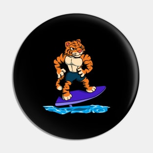 Tiger surfer on hydrofoil surfboard Pin