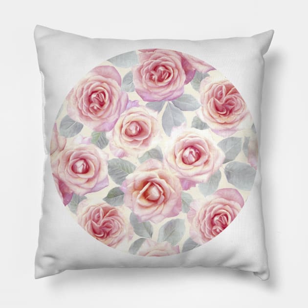 Mauve and Cream Painted Roses Pillow by micklyn