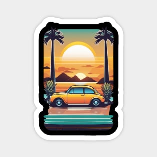 "Sundown Serenity: A Car's Odyssey through Sunset Hues" Magnet