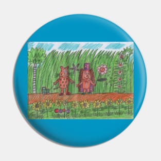 Leopard and Hedgehog in a Garden Pin