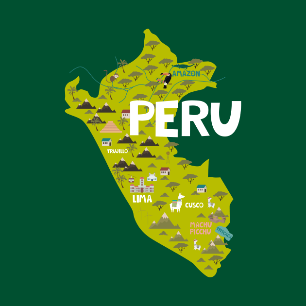 Peru Illustrated Map by JunkyDotCom