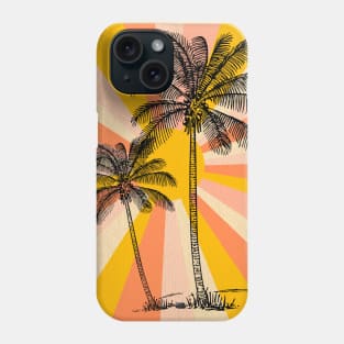 Vintage palm trees with sun Phone Case