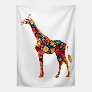 Abstract Floral Giraffe Silhouette Tapestry