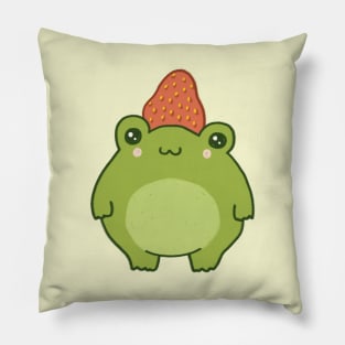 Strawberry Crowned: The Tale of a Cute Frog with a Kawaii Cottagecore Aesthetic and a Fruity Hat Pillow