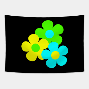 60's Flower Power Pop Flowers in Blue, Green and Yellow Tapestry