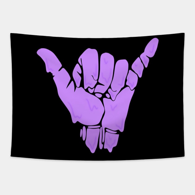 melting/dripping shaka hand sign in purple Tapestry by acatalepsys 