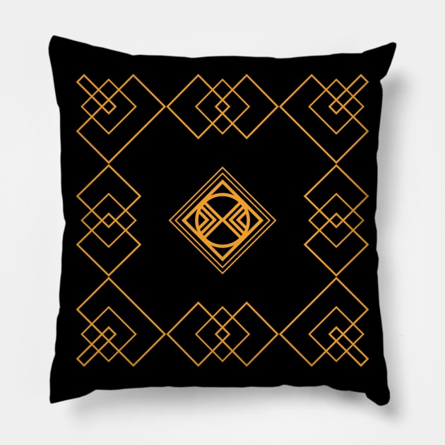 Art déco style geometric black and gold pattern Pillow by From Mars