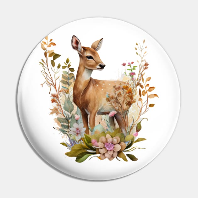 Deer Floral Pin by Mixtgifts