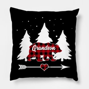 Grandson Bear Buffalo Plaid Christmas Matching Family Pajama Pillow