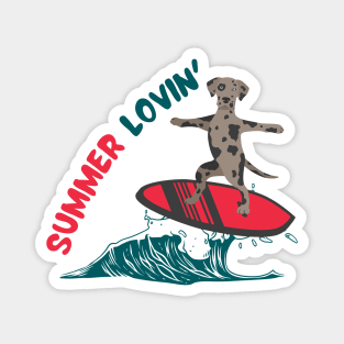 Summer Lovin' with Catahoula Leopard Dog Surfing on Sea Wave Magnet