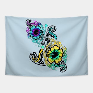 Blue and Yellow Hibiscus Flower Tribals Tapestry