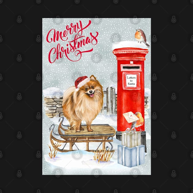 Funny Pomeranian Merry Christmas Santa Dog by Puppy Eyes