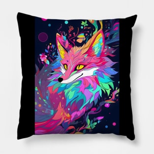 Magic Fox in Rainbow Magical Forest Pillow