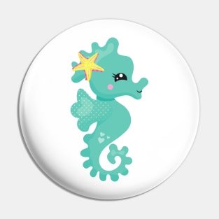 Cute Seahorse, Green Seahorse, Starfish, Hearts Pin