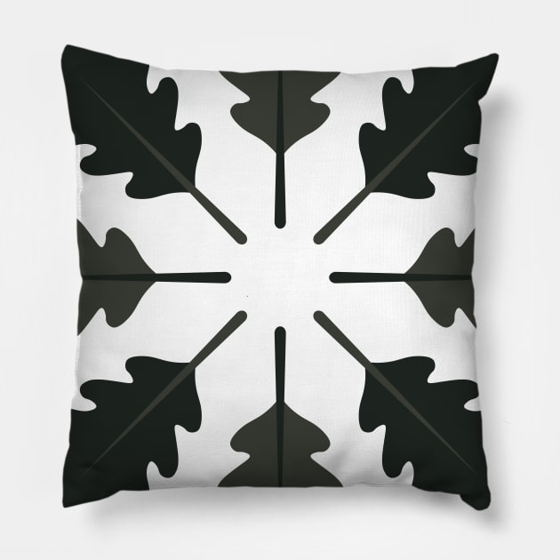 Radial Oak Leaves (Black) Pillow by John Uttley