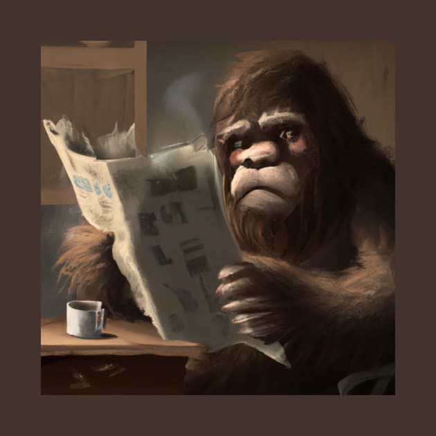 Bigfoot Enjoys Espresso and the News at Cafe by Star Scrunch