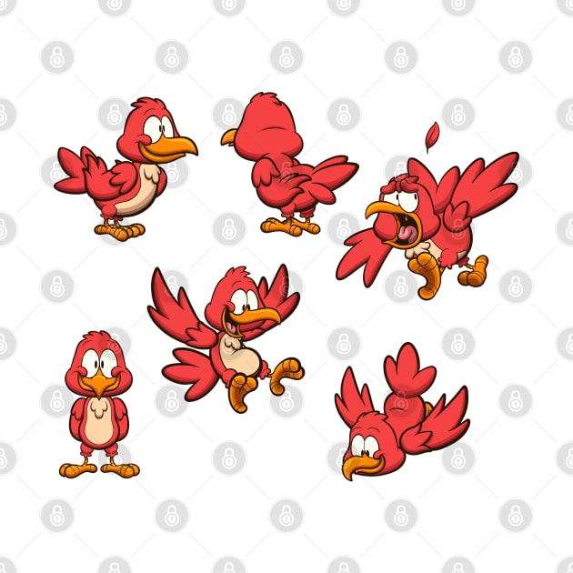 Cute CartoonRed Bird With Different Poses by TheMaskedTooner