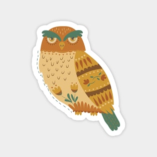 Autumn Folk Art Owl Magnet