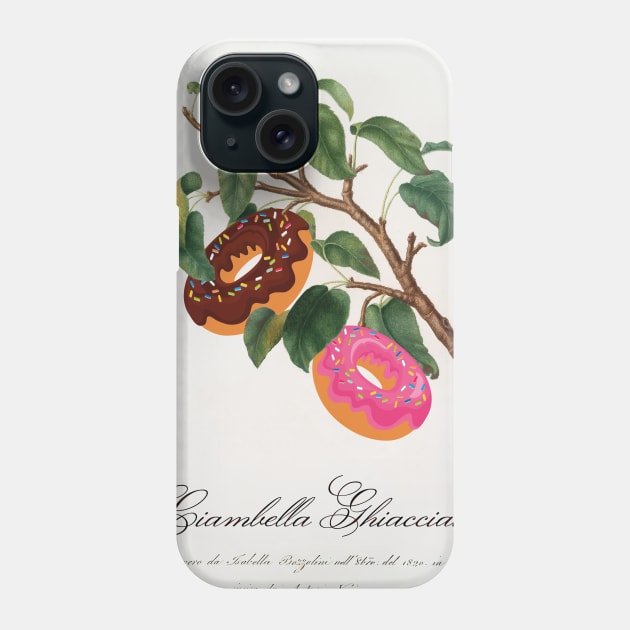 "Ciambella Ghiacciata" - Donut Tree; classic botanical art from Pomona Italiana updated with chocolate and strawberry donuts Phone Case by Ofeefee