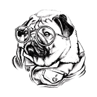 Stylish pug wearing round glasses and a denim jacket T-Shirt