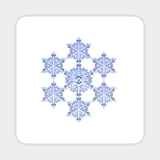 Blue Fractal Snowflake on White Magnet