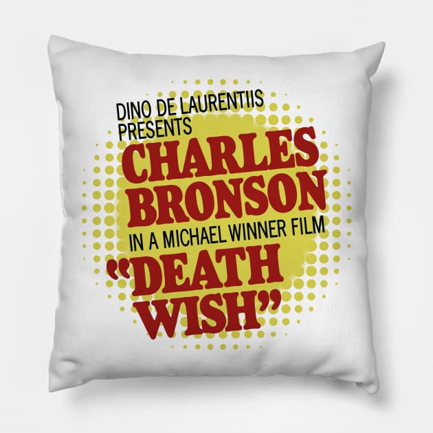 Death Wish – Poster Titles (with halftone pattern) Pillow by GraphicGibbon